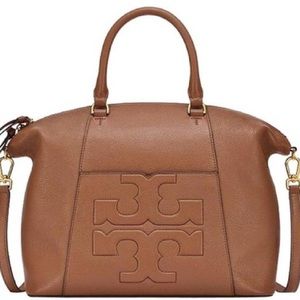 Tory Burch Bombe T Medium Bark Leather Satchel